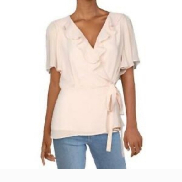 CALVIN KLEIN Blush Ruffle Top Blouse Women's Size S/P - Picture 1 of 6